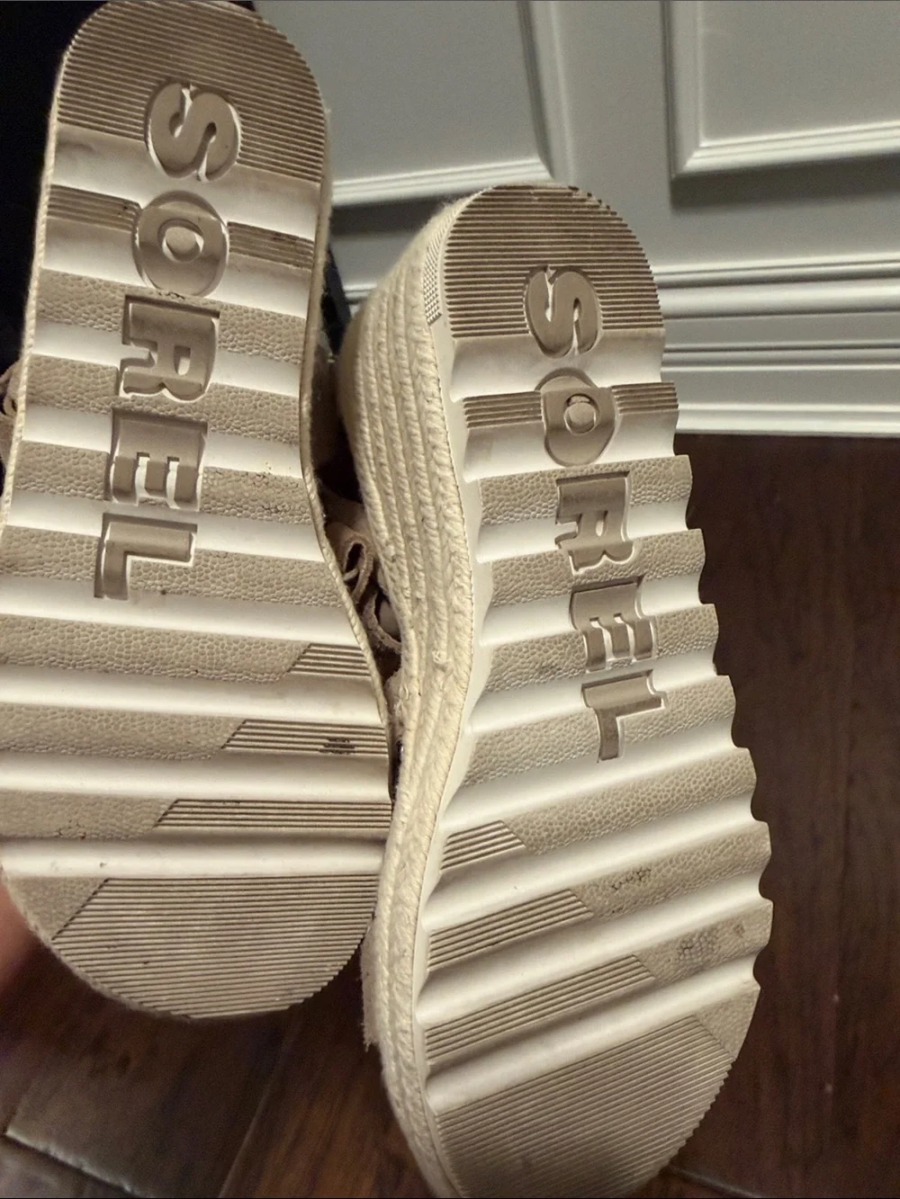 Sorel Beige Suede Espadrille Wedge Sandals
